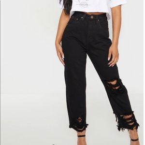 Black Destroyed Ankle Mom Jeans